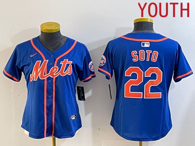 Youth New York Mets #22 Soto Blue Game 2024 Nike MLB Jersey style 2